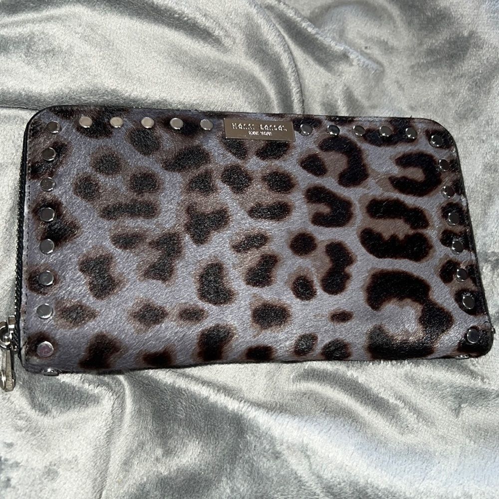 Henri Bendel Leather Leopard Calf Hair Wallet